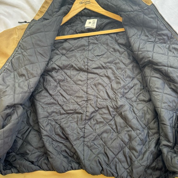 Vintage Carhartt Tan Hooded Jacket J06WET Quilted USA Union Made 2XL Year 1999 - Picture 9 of 13